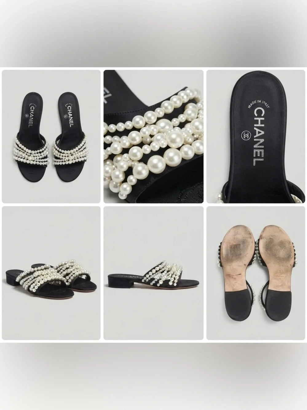 Authentic Chanel Interlocking CC Pearl Strand Slides